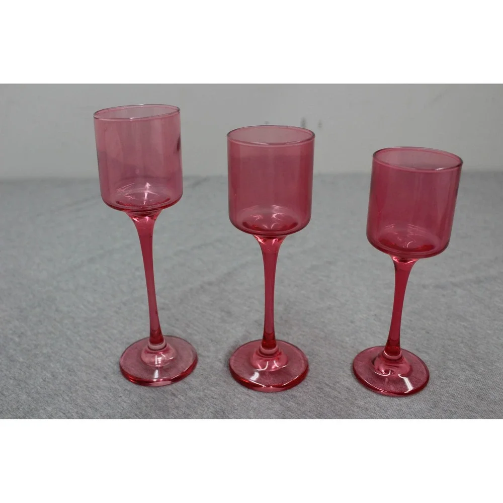 Unbranded Cordial Trio Pink Cranberry Glass Votive Holder Set USA